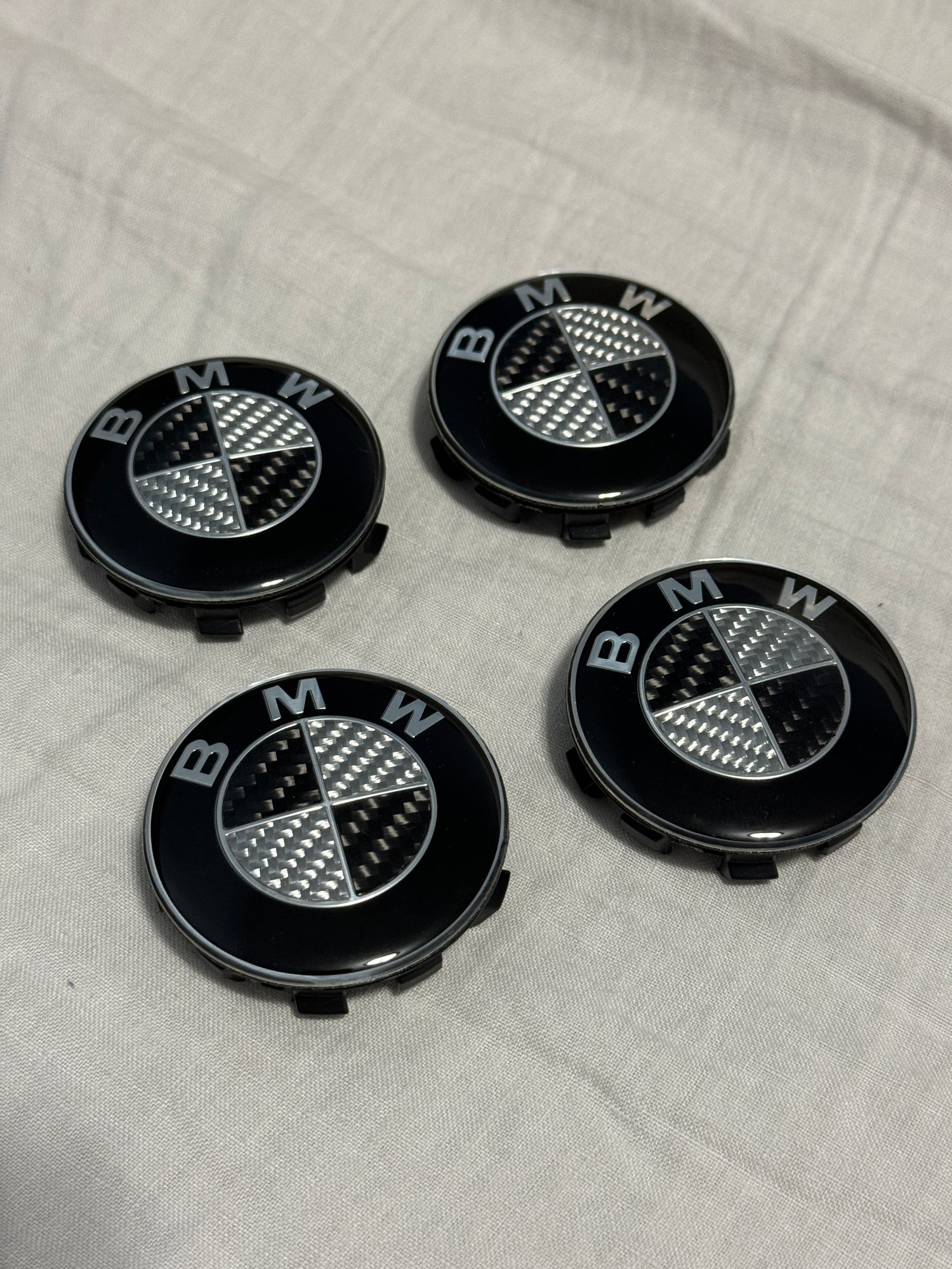 BMW Black & White Carbon Fiber Wheel Emblem Replacement Set (4 Piece)