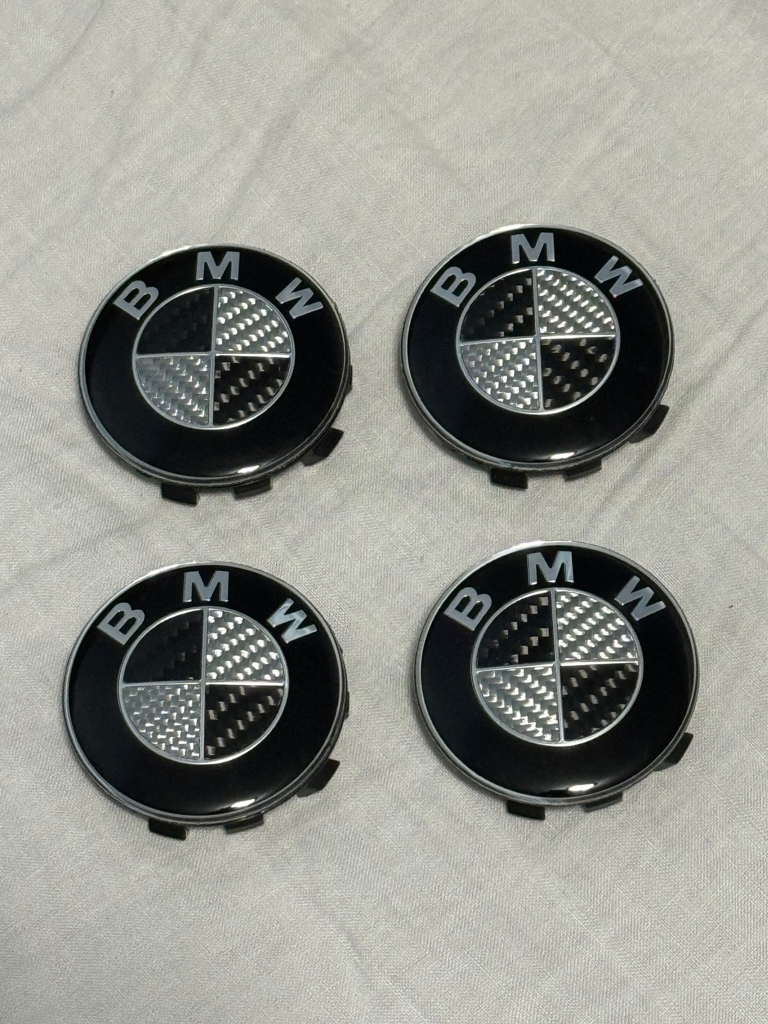 BMW Black & White Carbon Fiber Wheel Emblem Replacement Set (4 Piece)