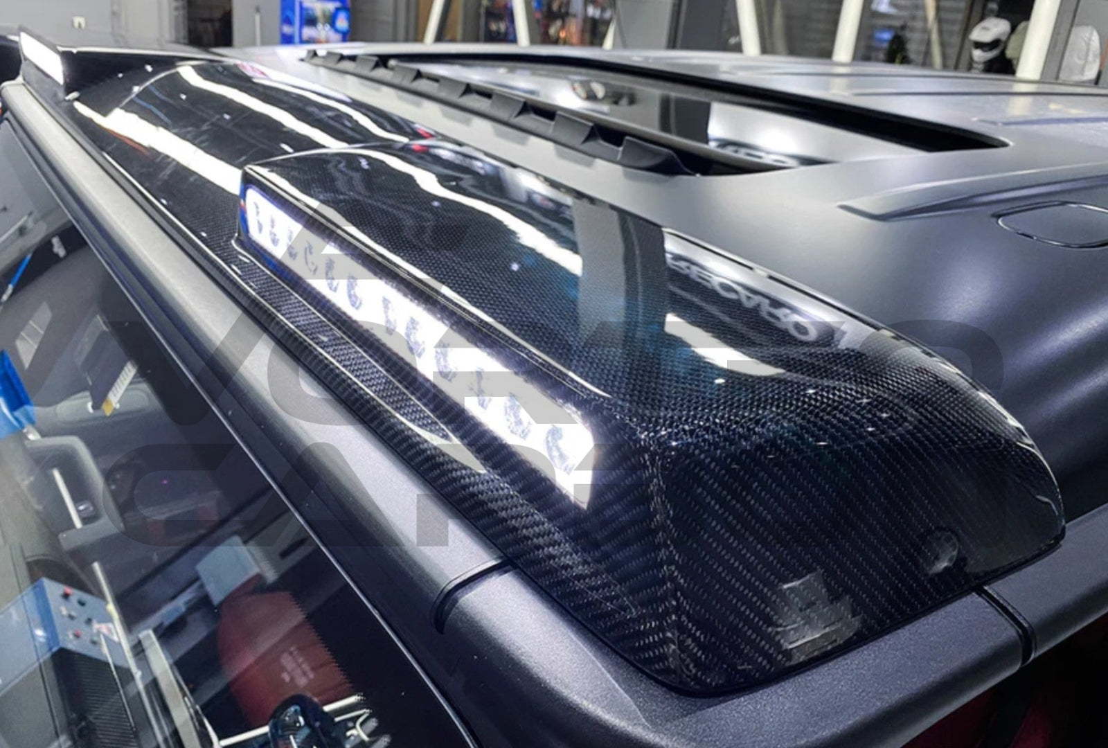 Carbon Fiber Front Roof Spoiler With LED Lights (V1) Mercedes G Wagon G550 G63 AMG (W464 G Class).
