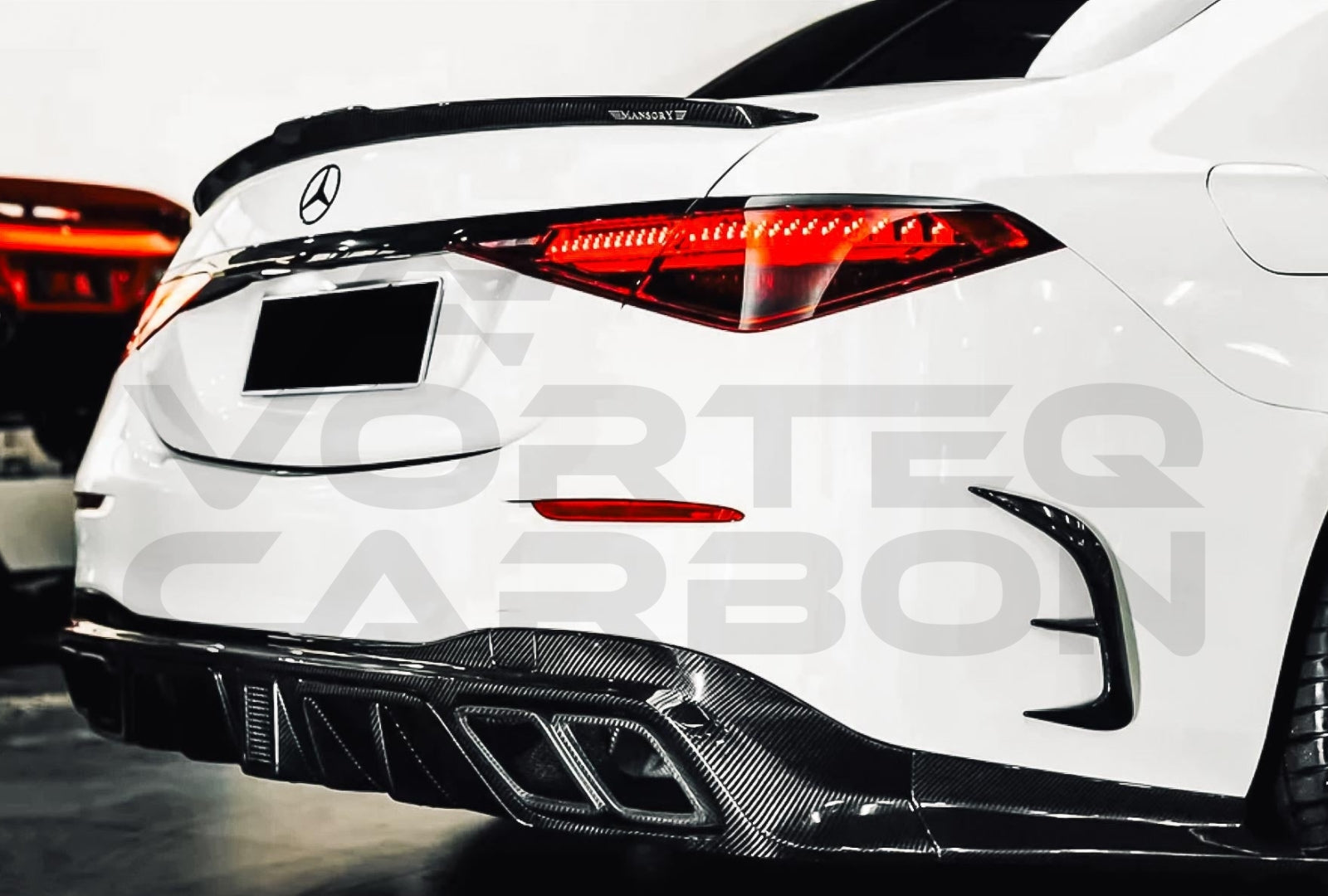 Carbon Fiber M Style Rear Diffuser w/ LED & Exhaust Tips Mercedes Benz S Class W223 Sedan (2021 2024)