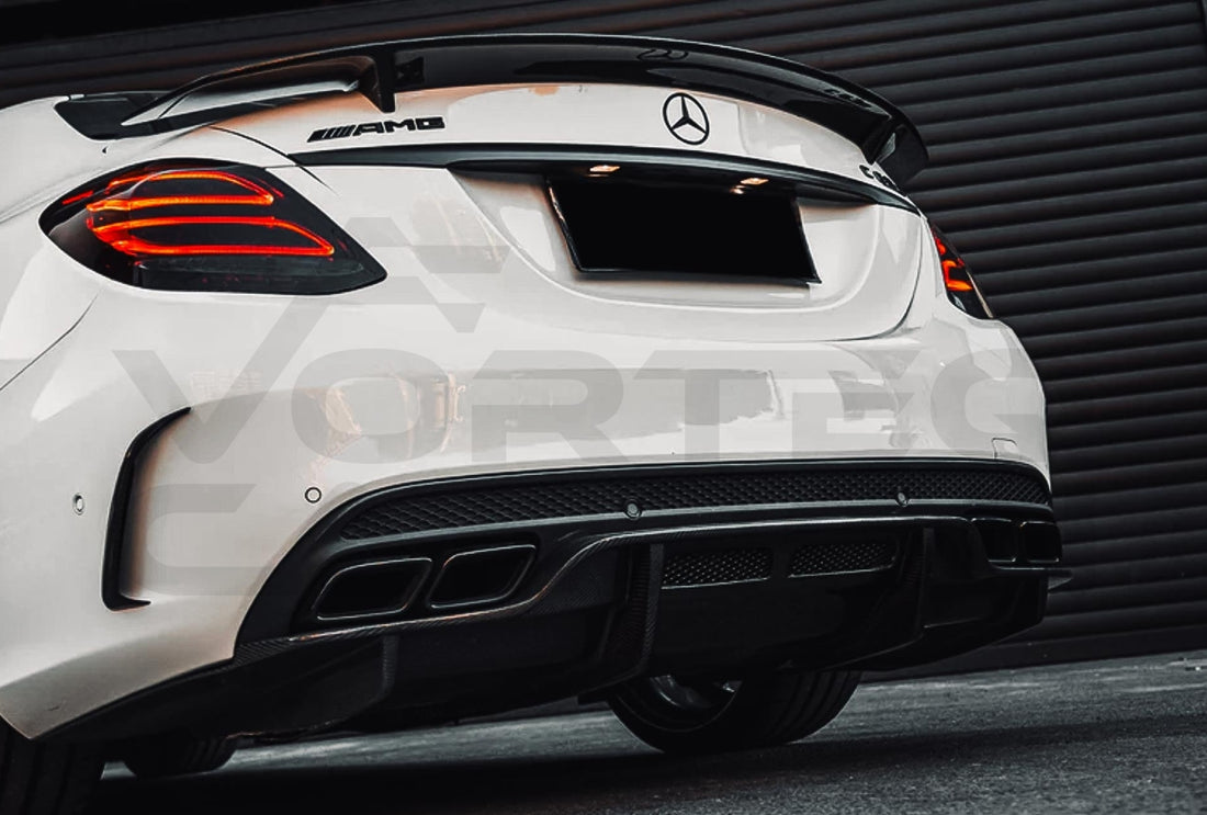Carbon Fiber P Style Rear Diffuser Mercedes Benz W205 C63/S AMG Sedan (2015 2021)