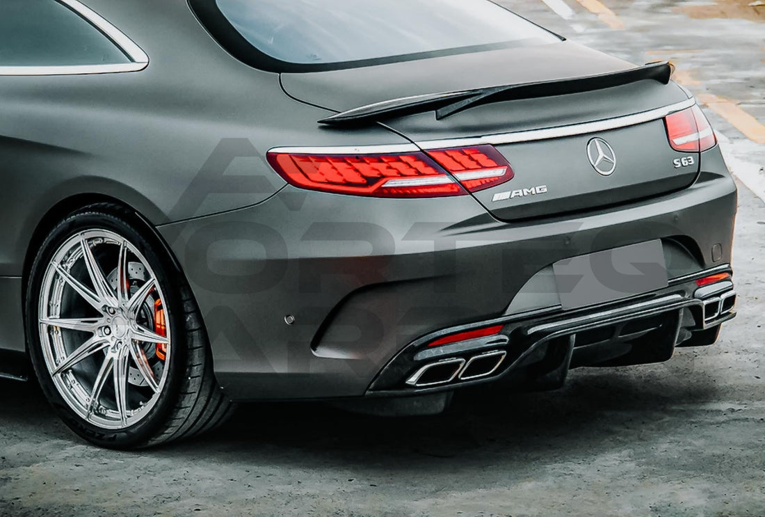 Carbon Fiber Rear Bumper Upper Diffuser Trim Mercedes Benz C217 S63/S65 AMG Coupe (2014 2021).