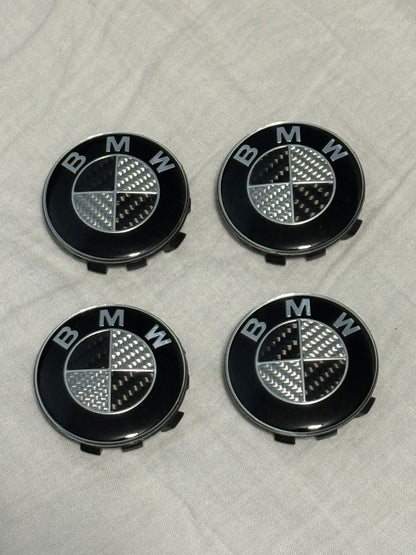 BMW Black &amp; White Carbon Fiber Wheel Emblem Replacement Set (4 Piece)