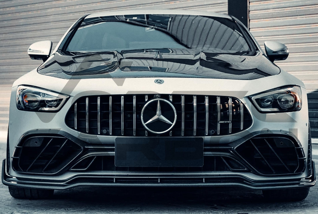 Carbon Fiber I Style Front Bumper Lip Splitter Mercedes Benz AMG GT50 GT53 GT43 4 Door Coupe X290 (2019 2024).