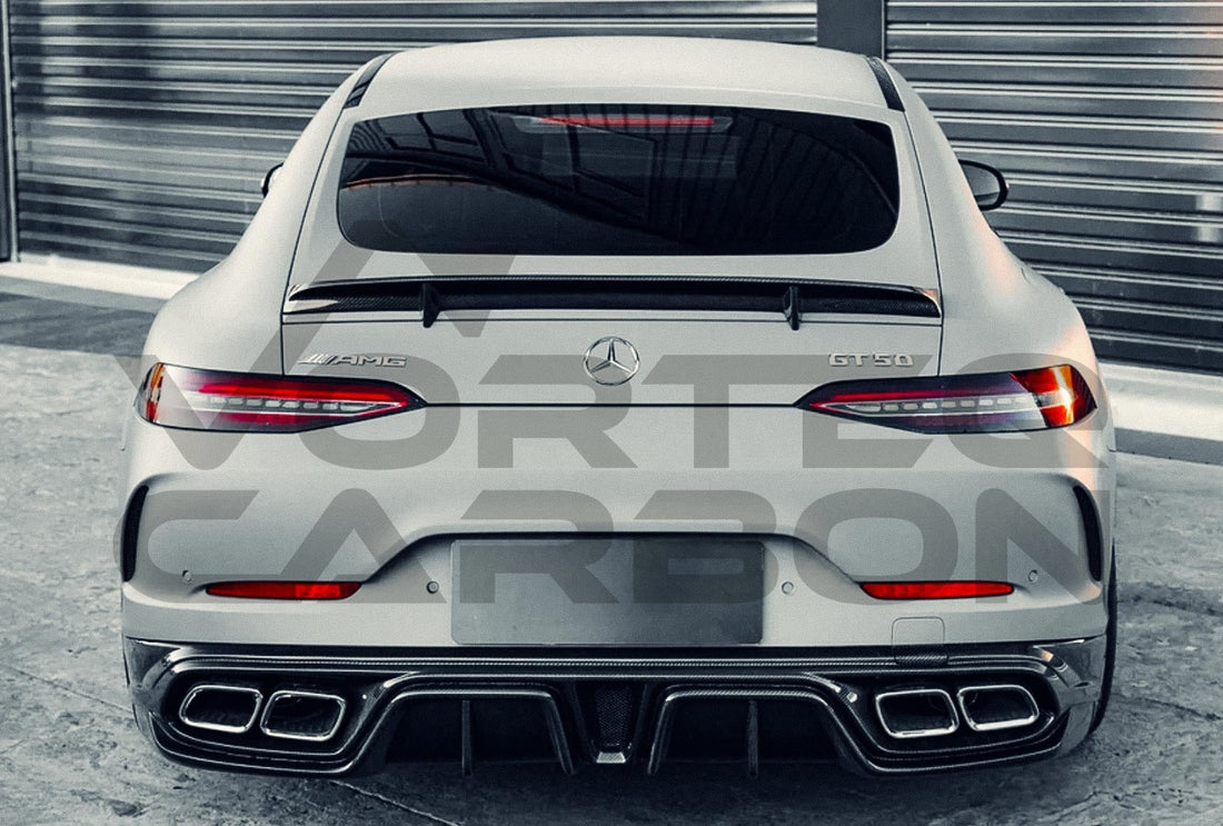 Carbon Fiber I Style Rear Diffuser w/ Exhaust Tips Mercedes Benz AMG GT50 GT53 GT43 4 Door Coupe X290 (2019 2024).