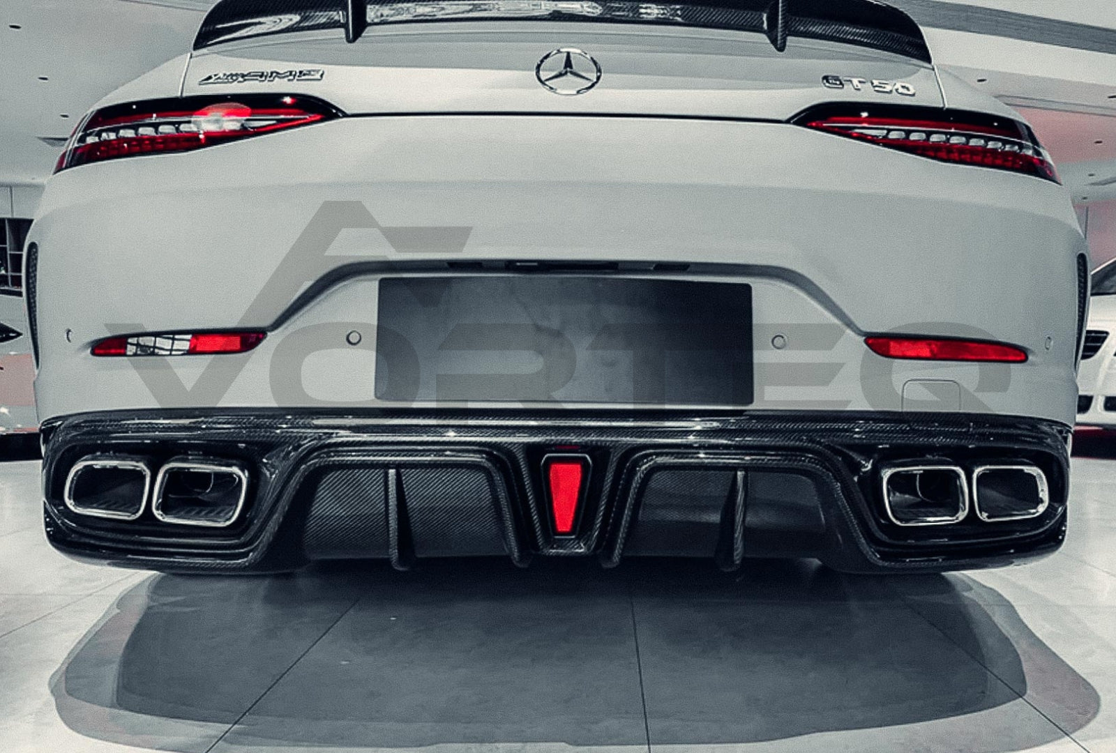 Carbon Fiber I Style Rear Diffuser w/ Reflectors &amp; Exhaust Tips Mercedes Benz AMG GT50 GT53 GT43 4 Door Coupe X290 (2019 2024)