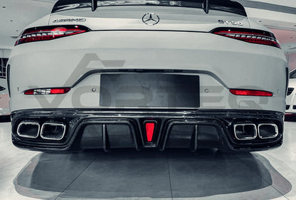 Carbon Fiber I Style Rear Diffuser w/ Reflectors &amp; Exhaust Tips Mercedes Benz AMG GT50 GT53 GT43 4 Door Coupe X290 (2019 2024)