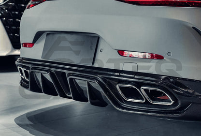 Carbon Fiber I Style Rear Diffuser w/ Reflectors &amp; Exhaust Tips Mercedes Benz AMG GT50 GT53 GT43 4 Door Coupe X290 (2019 2024).