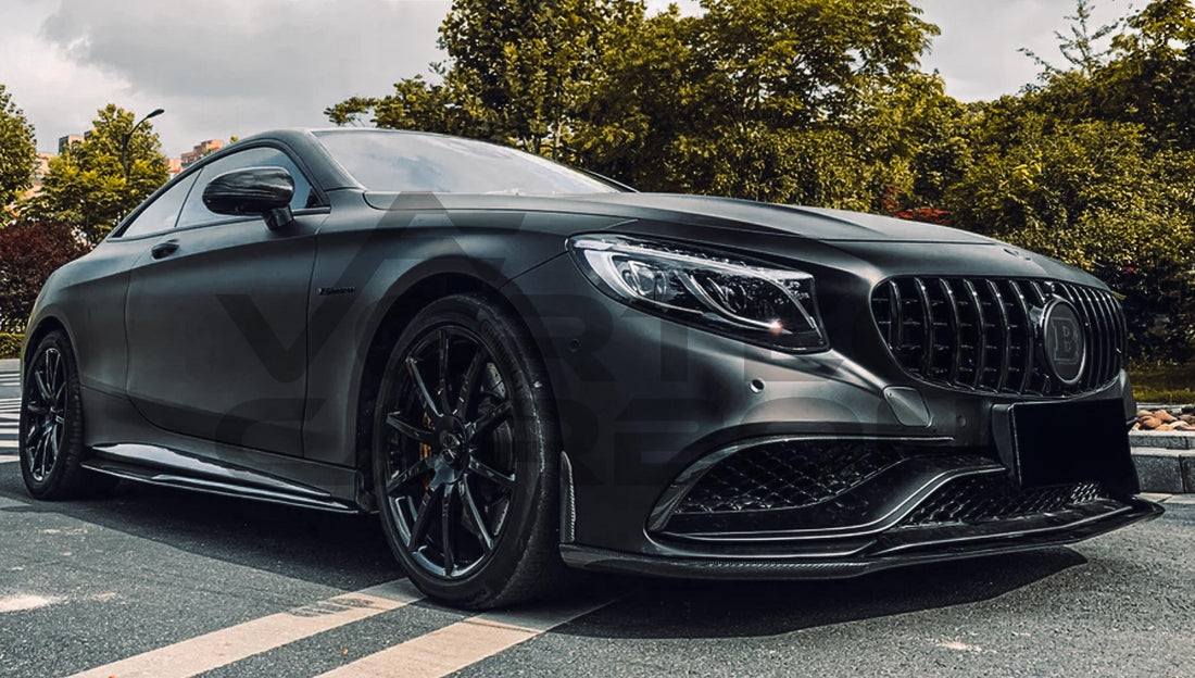 Carbon Fiber Lower Front Bumper Center Lip Trim Mercedes Benz C217 S63/S65 AMG Coupe (2014 2017).