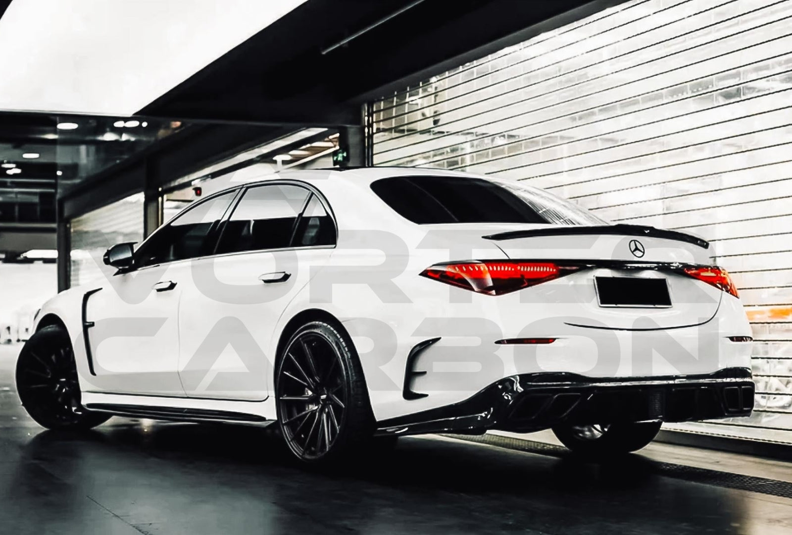 Carbon Fiber M Style Rear Diffuser w/ LED &amp; Exhaust Tips Mercedes Benz S Class W223 Sedan (2021 2024) 1