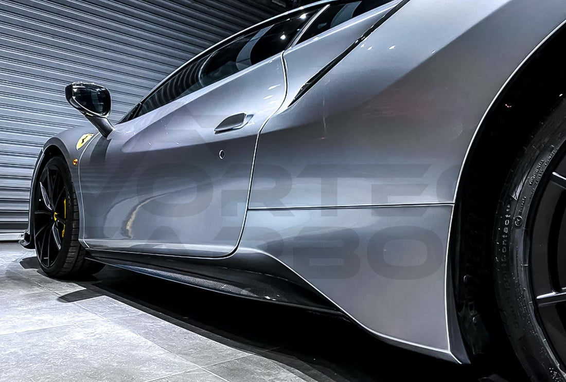 Carbon Fiber Pista Style Side Skirts Ferrari 488 GTB &amp; Spyder (2015 2020)