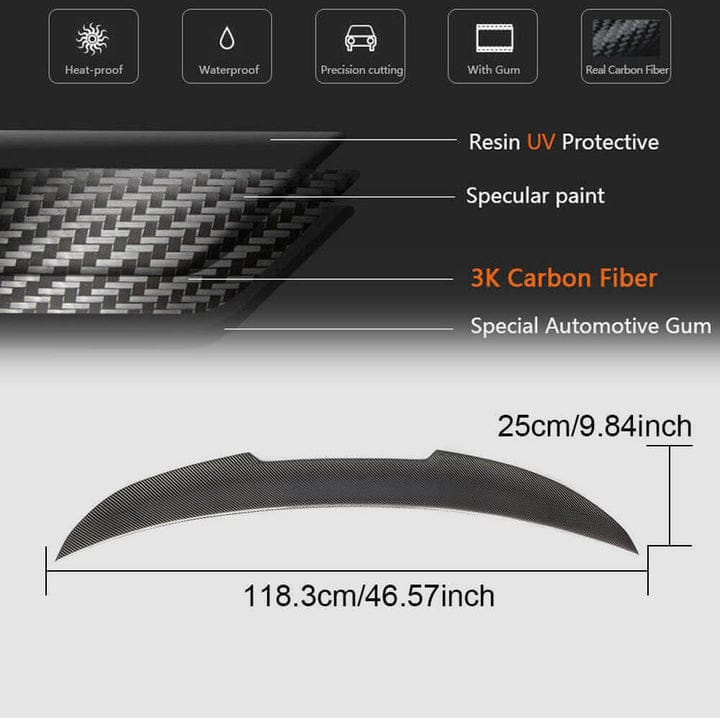 Carbon Fiber Trunk Spoiler PSM High Kick Style - BMW E90 E92 E93 3 Series &amp; M3
